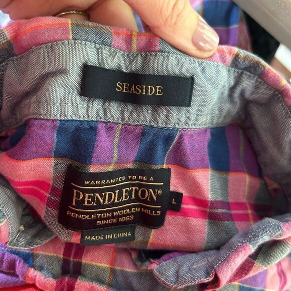 Pendleton Seaside Pink Blue Plaid Button Front Shirt Collared Mens Size Large - Picture 3 of 5